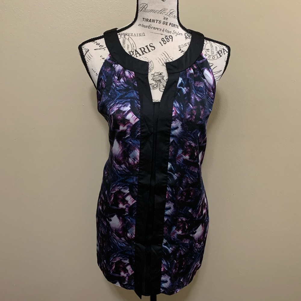 Kenneth Cole Purple Black Abstract Watercolor Top Size Medium NEW